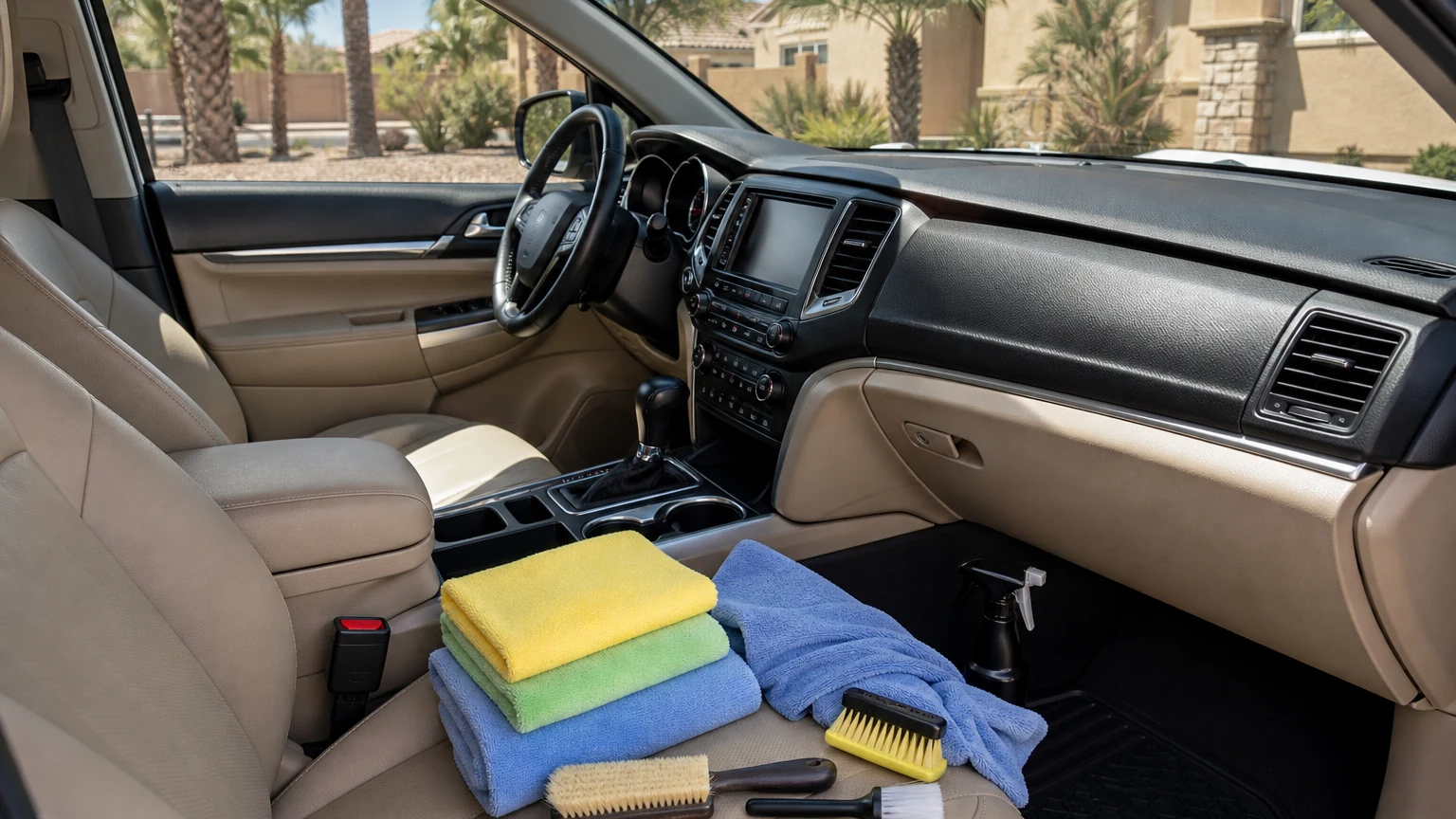 Fresh vehicle cabin after car AC vent cleaning and professional mobile interior detailing in Las Vegas